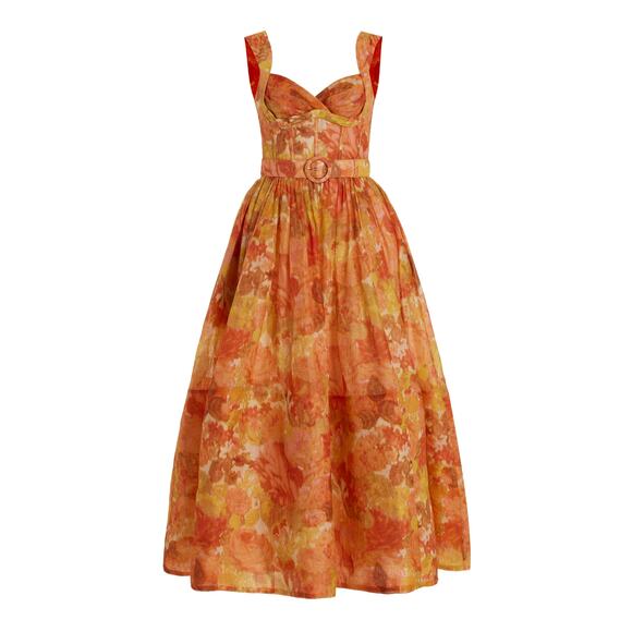 Zimmermann High 'Tide' Orange Linen-Silk Midi Dress Size 3 - Picture 1 of 5